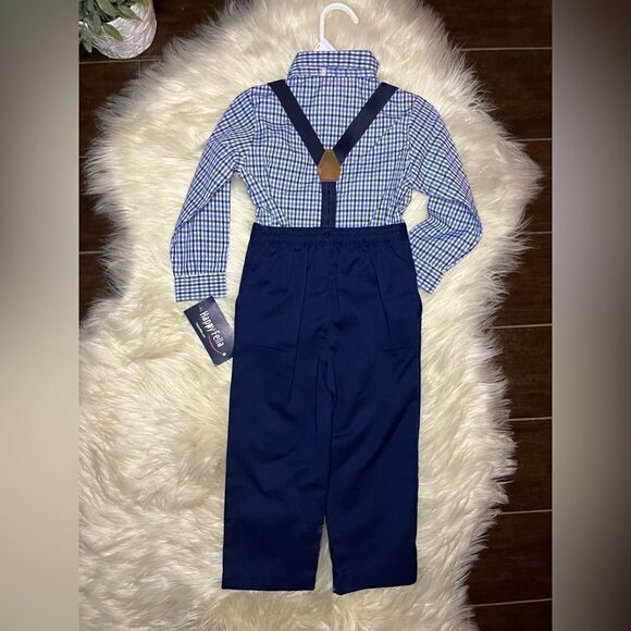Happy Fella plaid button down suspenders pant set sz 4 - Picture 2 of 3